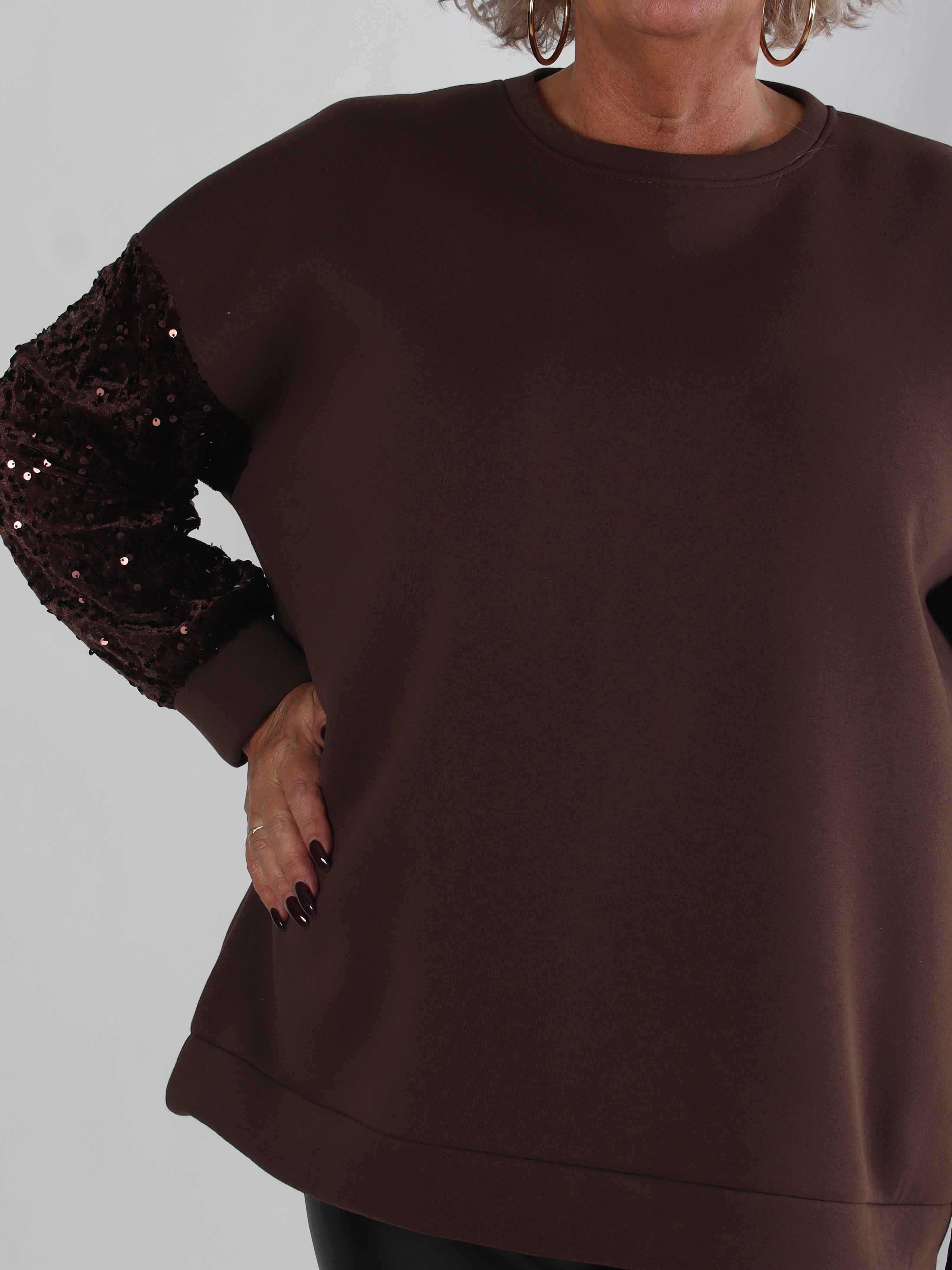 Cytherea - Plus size sweatshirt i bomuld med pailletter på ærmet